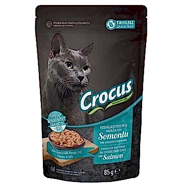 Crocus Tahılsız Kısırlaştırılmış Kedi Somonlupouch Jöleli Yaş Mama 85 G